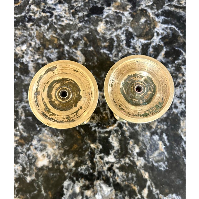 Vintage Pair of Heavy, Brass Candle Stick Holders For Sale In South Bend - Image 6 of 6