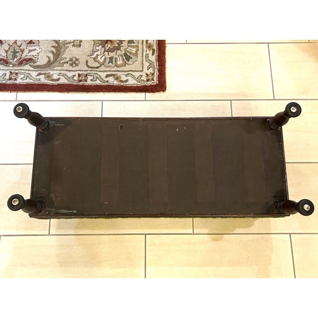 Pistachio Antique, Extra-Long, Footstool, With Floral Needlepoint, Overstuffed Cushion, and Fluffy Trim, Hand Turned, Walnut Legs, Circa 1920’s For Sale - Image 8 of 8