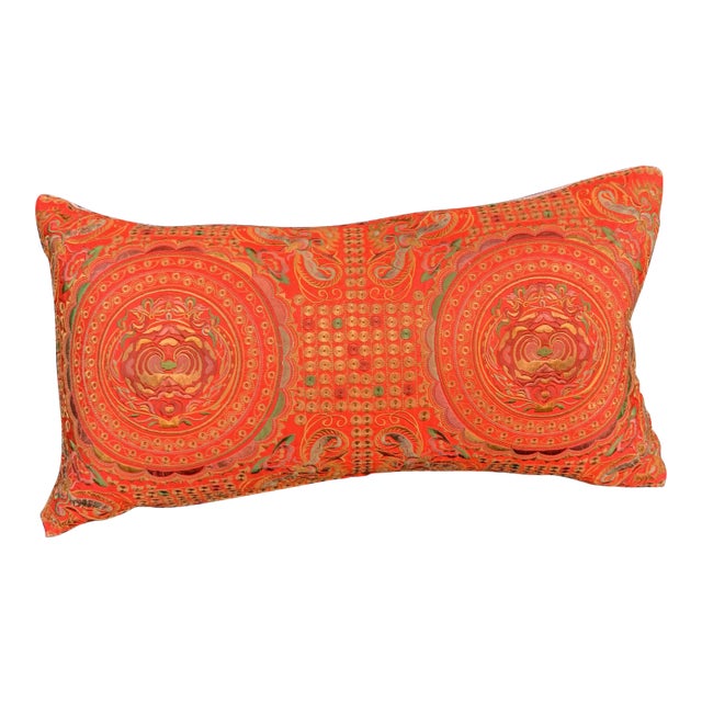 Hollywood Regency Silk Embroidered Chinoiserie Floral Moth Pillow For Sale