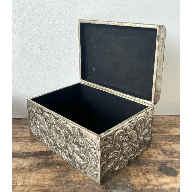 Vintage Hammered Floral Metal Box For Sale - Image 9 of 11