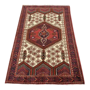 Zanjan Rug 4′ X 6′ Ivory Wool Vintage Tribal Hand-Knotted Oriental Carpet