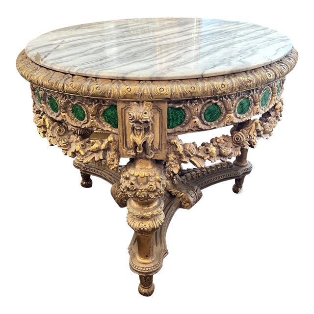 Early 19th Century Malachite Marble Gilded French Table For Sale