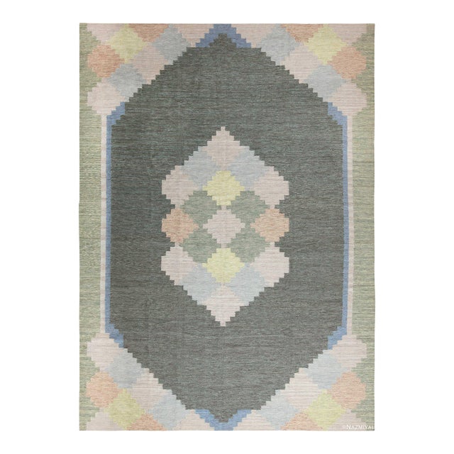 Geometric Vintage Inspired Swedish Kilim Rug For Sale