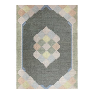 Nazmiyal Collection Geometric Vintage Inspired Swedish Kilim Rug For Sale