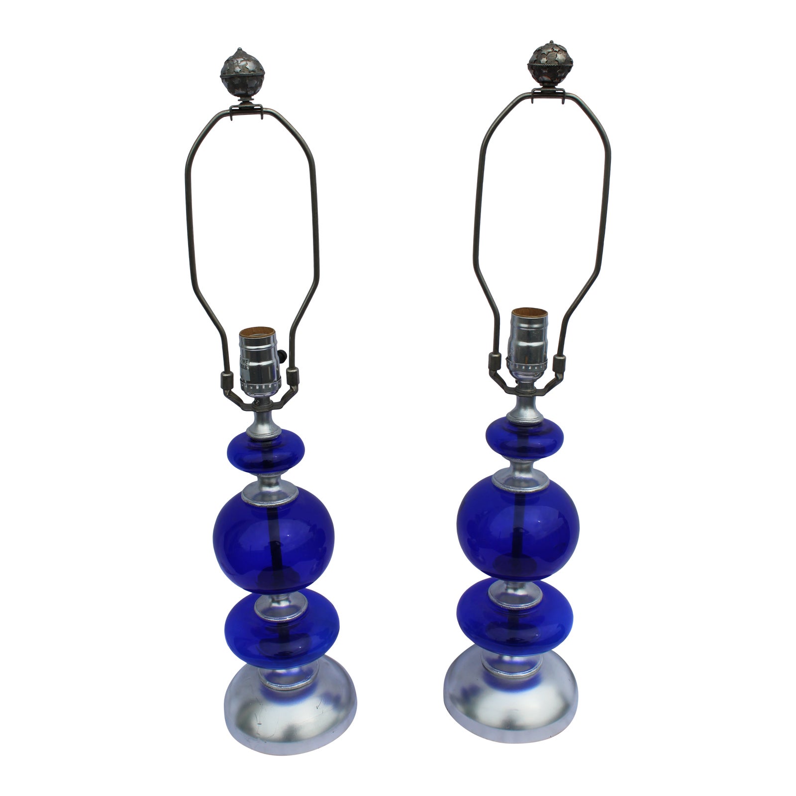 Deco Cobalt Blue Glass Bronze Base And Spacers Table Lamps A