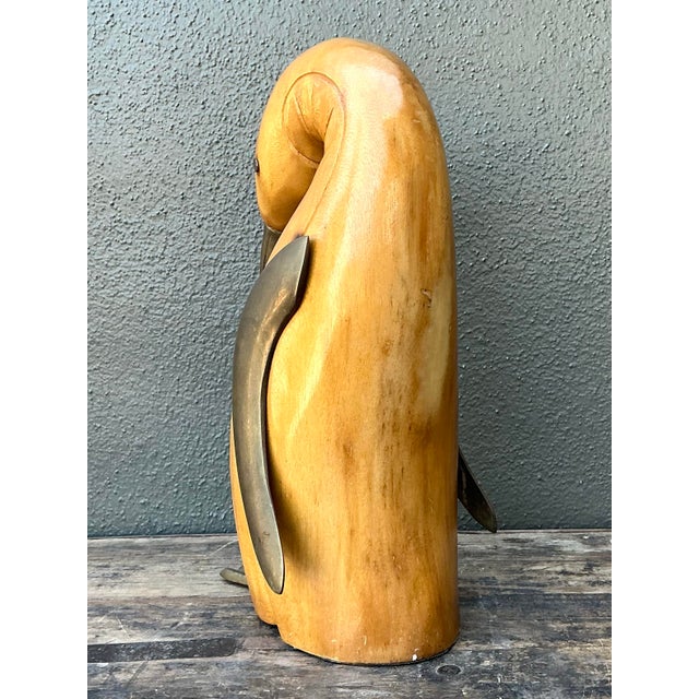 Mid 20th Century Vintage Carved Wood and Brass Penguin For Sale - Image 5 of 12