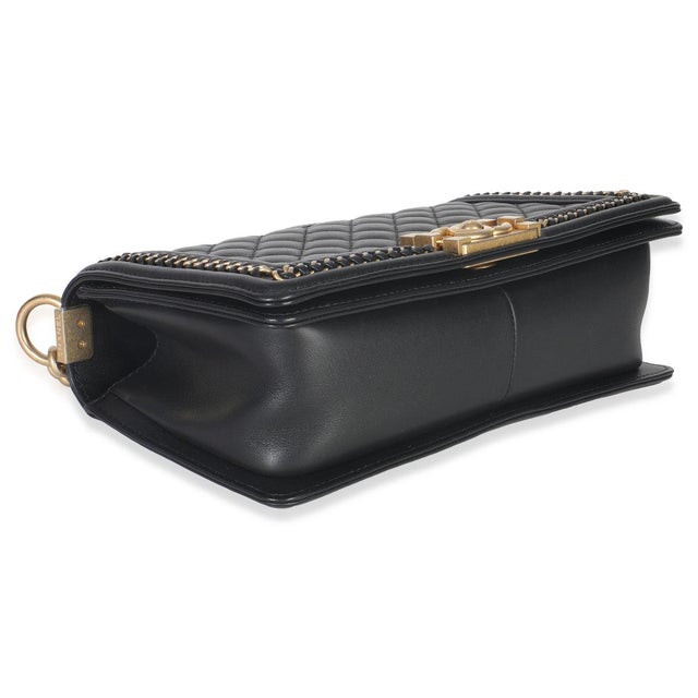 Black Quilted Calfskin Interwoven Chain Top Handle Boy Bag For Sale In New York - Image 6 of 9
