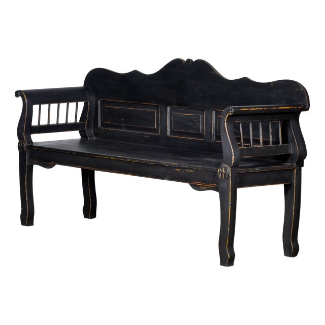 Antique Black Pine Bench, 1900s For Sale