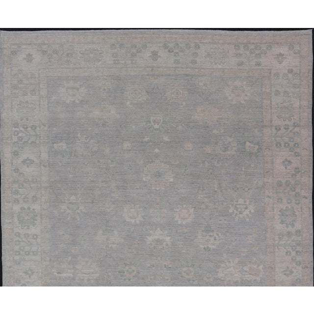 Modern Oushak With Floral Motifs With Cream, Grey, Blue, and Powder Blue For Sale - Image 10 of 12