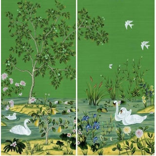 24"*48", Serene Garden Swan Chinoiserie Art Panel Set (2 Panels Without Frame) For Sale