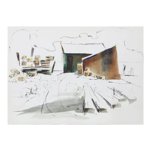 1960s "Lumber Yard Study P2.56" Watercolor Painting by Eve Nethercott