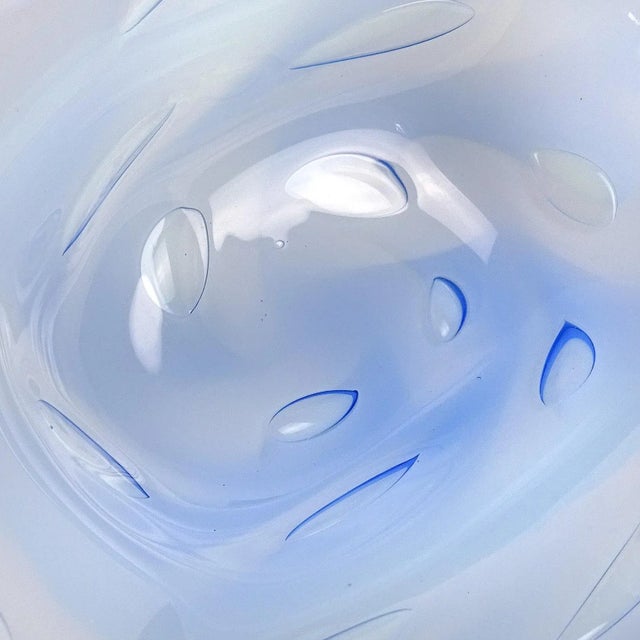 Murano Vintage Murano Opalescent Blue White Large Bubbles Italian Art Glass Mid Century Dolphin Fish Bowl For Sale - Image 4 of 7