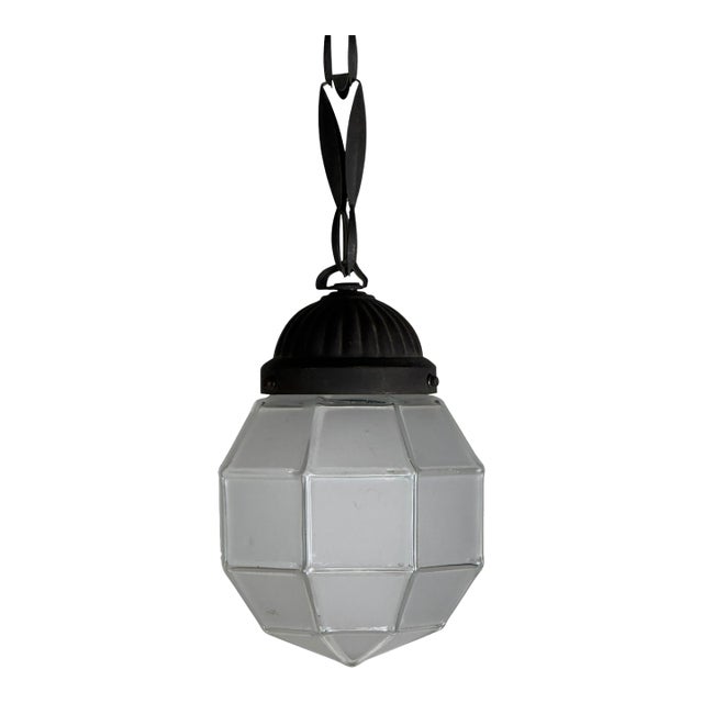 1920s Patinated Bronze and Faceted Glass Art Deco Light in the Style of Adolf Loos For Sale