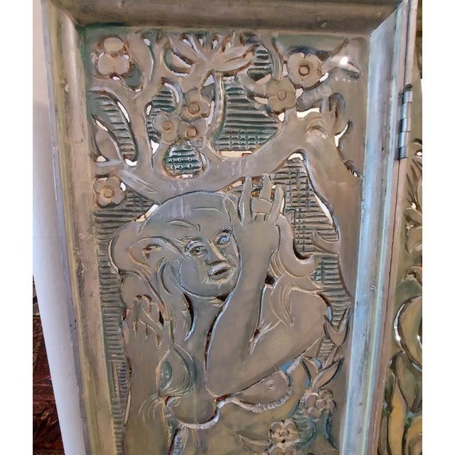 Wood 1960s Robert Lohman Art Deco Carved Masonite Adam and Eve 3-Panel Floor Screen For Sale - Image 7 of 10