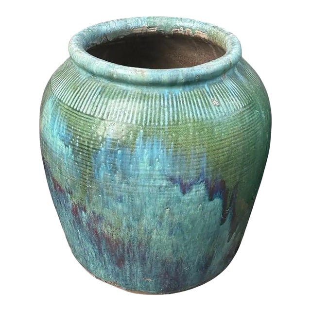 Vintage Chinese Green Glazed Ceramic Soy Sauce Jar For Sale