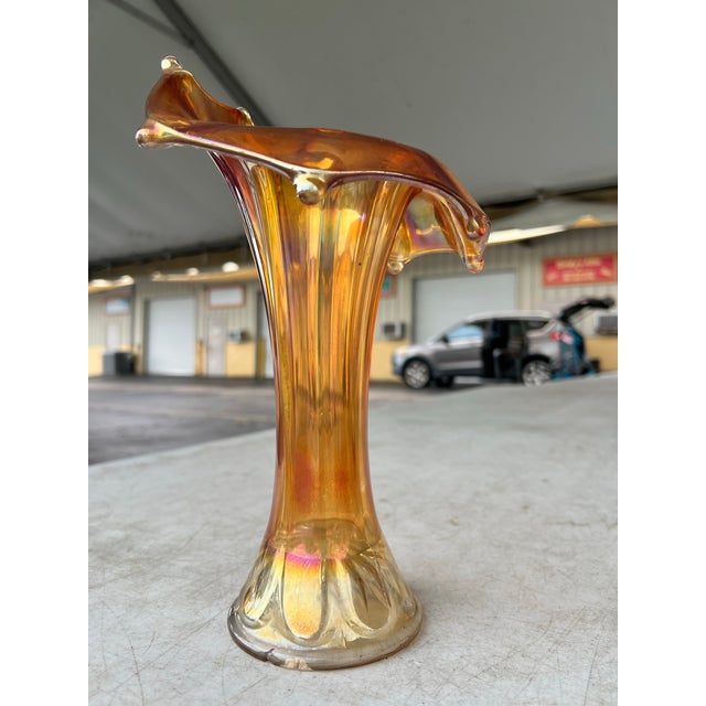 Early 20th Century Antique Iridescent Marigold Carnival Glass Vase by Imperial Glass For Sale - Image 5 of 9