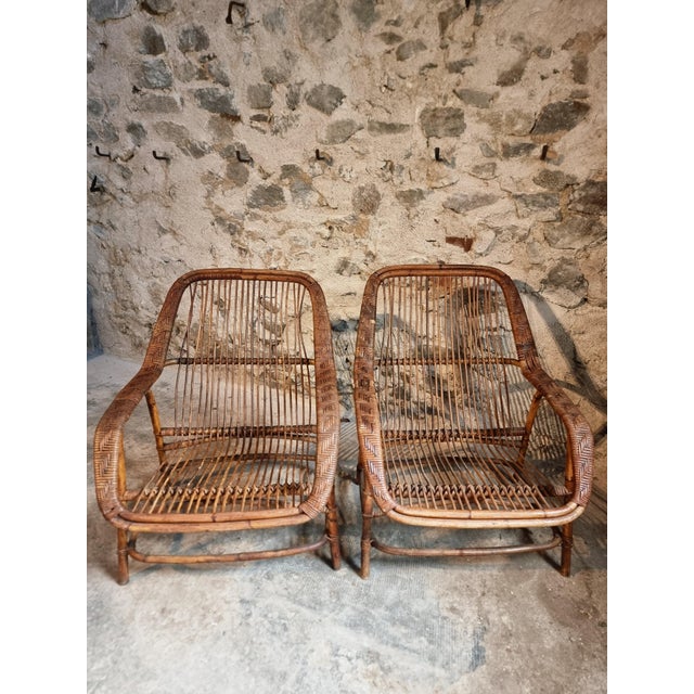 Vintage Rattan Lounge Set, France, 1940s, Set of 3 For Sale - Image 17 of 18