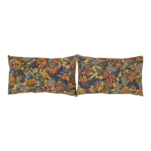 1910 Decorative Antique Jacquard Tapestry Pillows with Floral Elements - A Pair For Sale