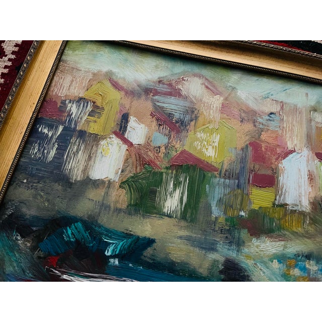 Rescued from an artist estate in the Hudson Valley, this abstracted waterscape painting features vibrant color and a...