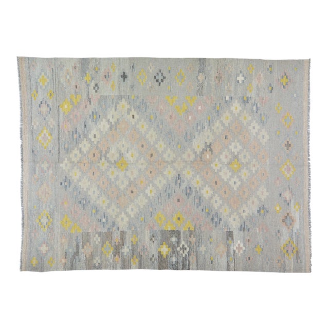 Afghan Tribal Natural Color Hand Made Organic Wool Maimana Kilim,5'9"x8'6" For Sale