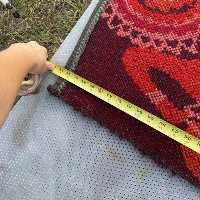 Dark Pink 1960s Pink Rya Rug Runner Wall Hanging With Etruscan Chariots and Horses For Sale - Image 8 of 8