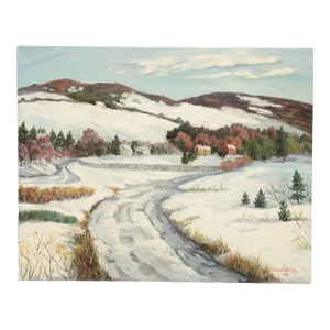 Ann Yost Whitesell Winter 'Stone Wall' Landscape Original Oil Painting