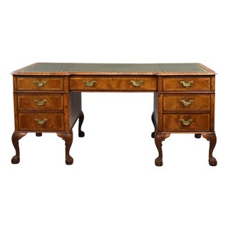 Vintage Figured Walnut Pedestal Desk, 1920 For Sale