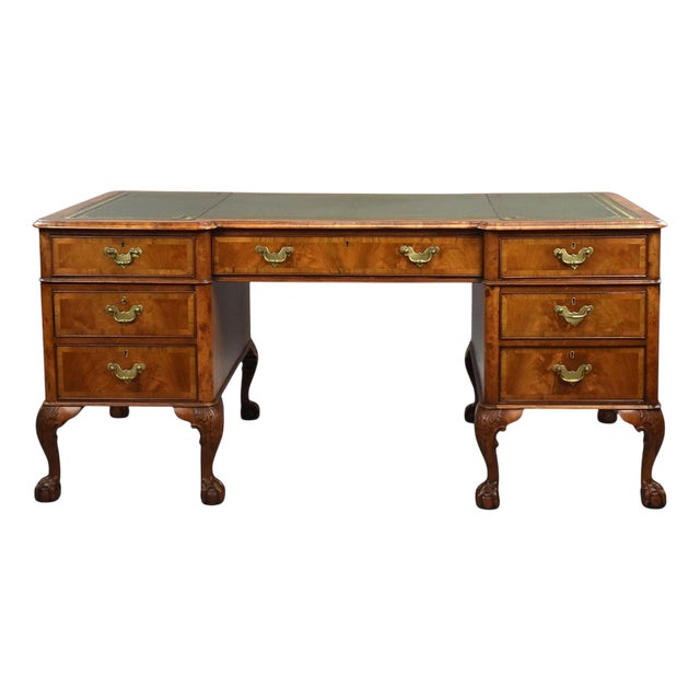 Vintage Figured Walnut Pedestal Desk, 1920 For Sale