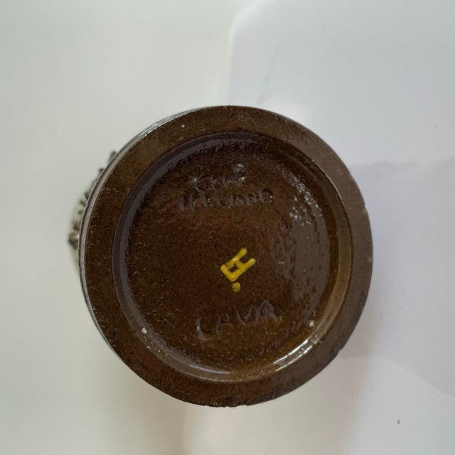 Vintage 60’s Gilt Pottery Brutalist Textured Lava Vase Original Paper Label For Sale - Image 4 of 4