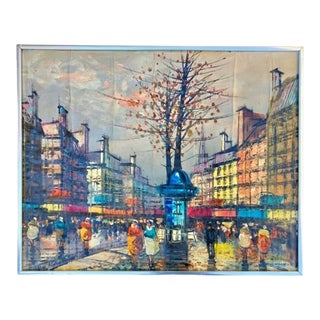 Mid-Century Modern Impressionist Paris Cityscape Oil Painting For Sale