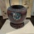Substantial Japanese jardinière or cachepot featuring repeating crane and turtle medallions in muted enamel tones against...