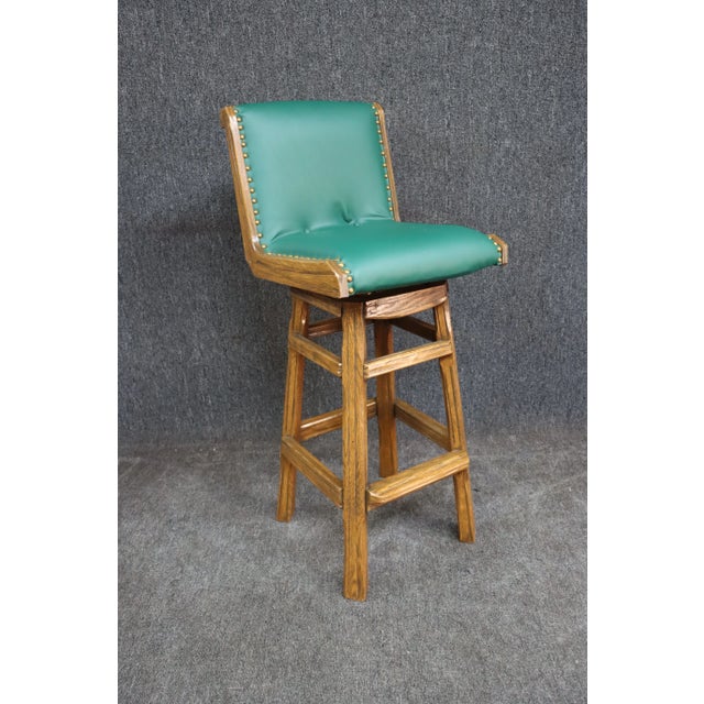 Wood Swivel Ranch Oak Bar Stools For Sale - Image 7 of 10