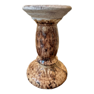 Vintage 7” French Glazed Terracotta Pillar Candleholder