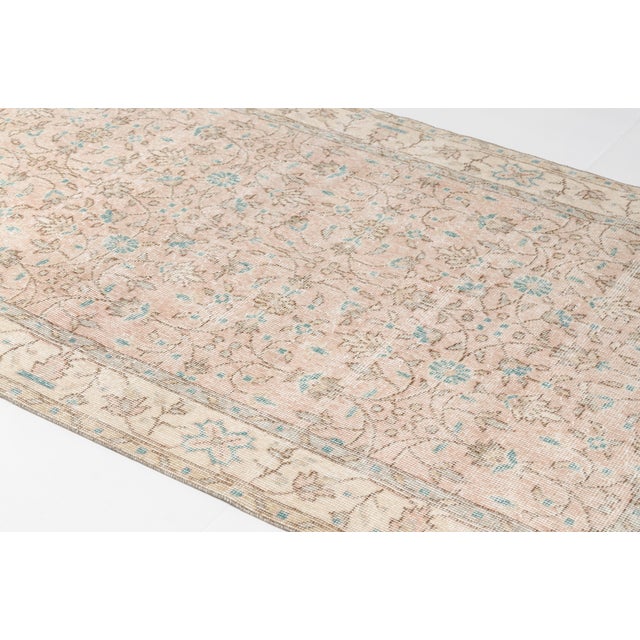 Turkish Sky Blue & Peach Area Rug, Vintage Floral Wool Carpet For Sale - Image 3 of 10