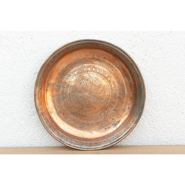 Antique Finely Engraved Copper Tray For Sale - Image 4 of 5