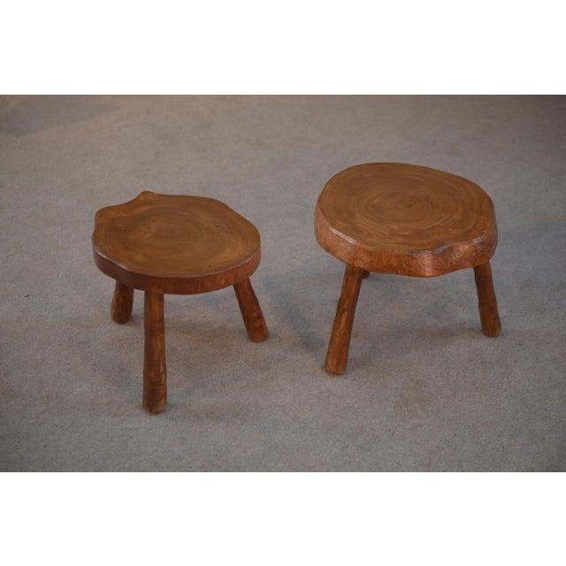 Brown Set of Brutalist Stools in Elm, 1950s For Sale - Image 8 of 8