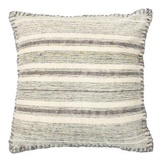 Modern Chic Wool and Cotton Pillow With Striped Design in Gray For Sale