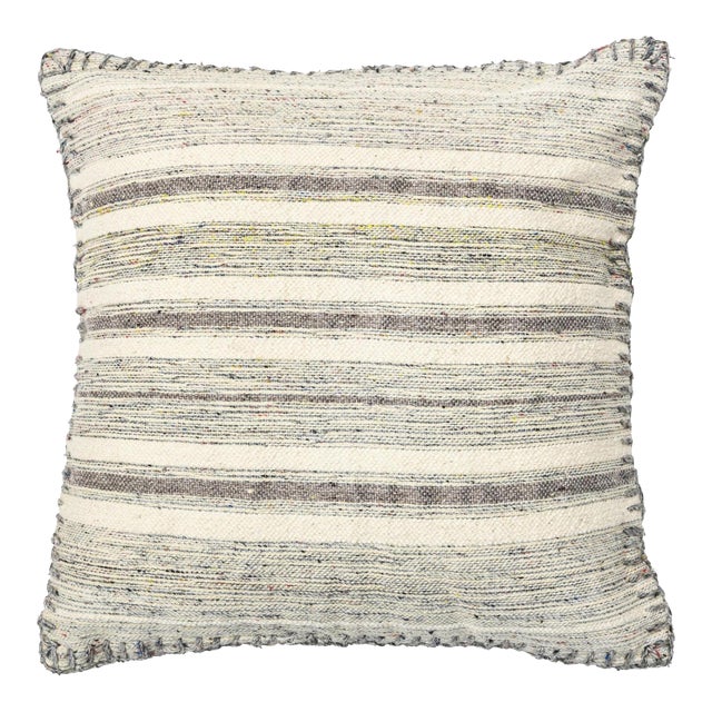 Modern Chic Wool and Cotton Pillow With Striped Design in Gray For Sale