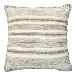 Modern Chic Wool and Cotton Pillow With Striped Design in Gray