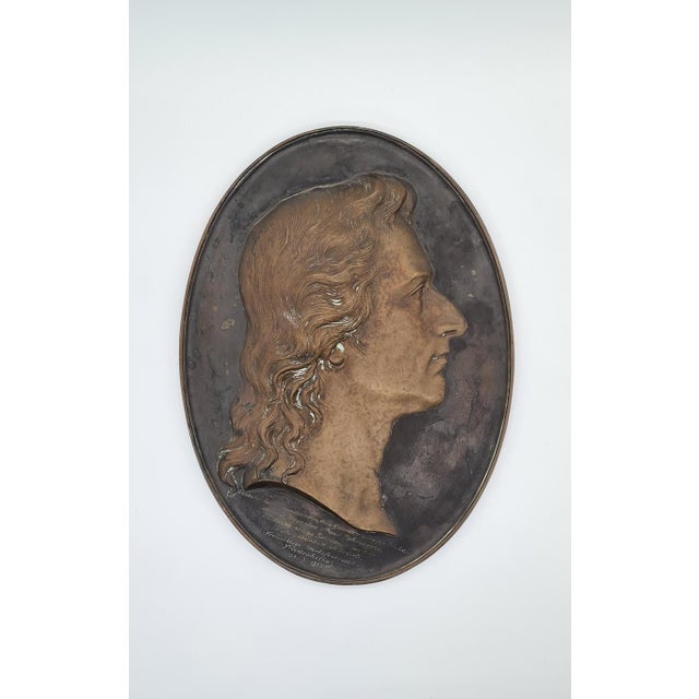 Vintage German Portrait Bas-Relief in Dark Brown Bronze, 1933 For Sale - Image 6 of 15
