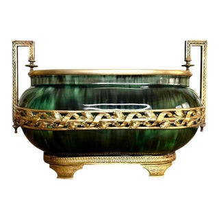 1910s Paul Milet Sèvres Green Flambé Jardiniere With Neoclassical Ormolu Mounts For Sale