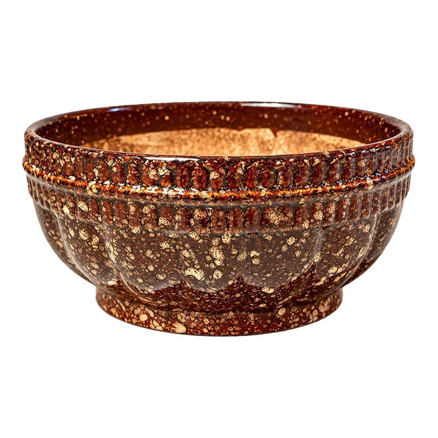 Vintage Studio Pottery Bowl With Brown Speckled Drip Glaze | Sculptural Ceramic For Sale