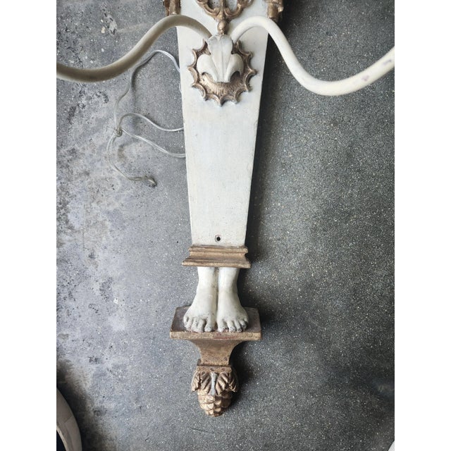 Mid 20th Century Italian Egyptian Revival Carved Wood Pharoah 2 Arm Sconces - A Pair For Sale - Image 5 of 10