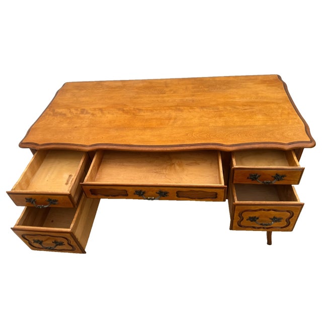 Vintage French Desk By: California Furniture Shops Ltd. Five Carved Drawers For Sale - Image 9 of 14