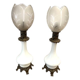 Large 19th Century Oil Lamps, Set of 2 For Sale