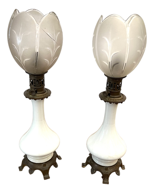 Large 19th Century Oil Lamps, Set of 2
