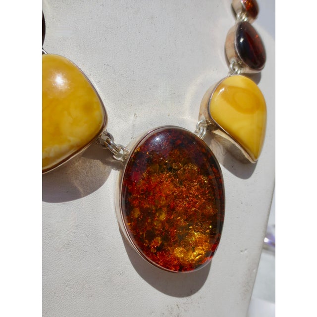 Metal Scandinavian Modern Amber and Silver Necklace For Sale - Image 7 of 8