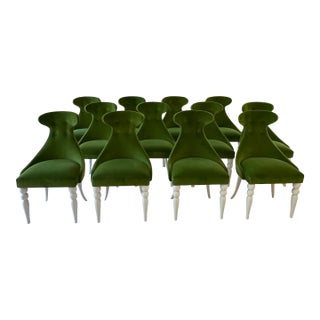 Attributed to Julian Chichester Emma Dining Chairs – Emerald Velvet, Bobbin Legs, Designer Set of 12 For Sale