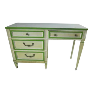 1970s Vintage Mid Century Desk by Stanley Four Drawer Ivory and Green