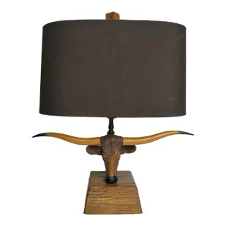 1950s Vintage A. Brandt Ranch Oak Longhorn Steer Table Lamp For Sale